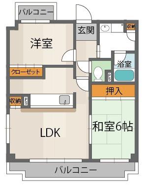 シャトー三木第3(2LDK/3階)の間取り写真