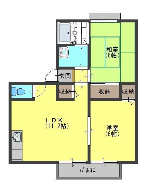 サンビレッジオクノC棟(2DK/1階)の間取り写真