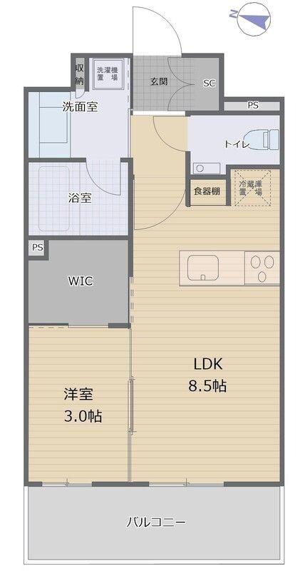 デュオヴェール仙台上杉(1LDK/11階)の間取り写真