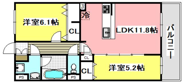 GRANCOURT千里丘(2LDK/3階)の間取り写真