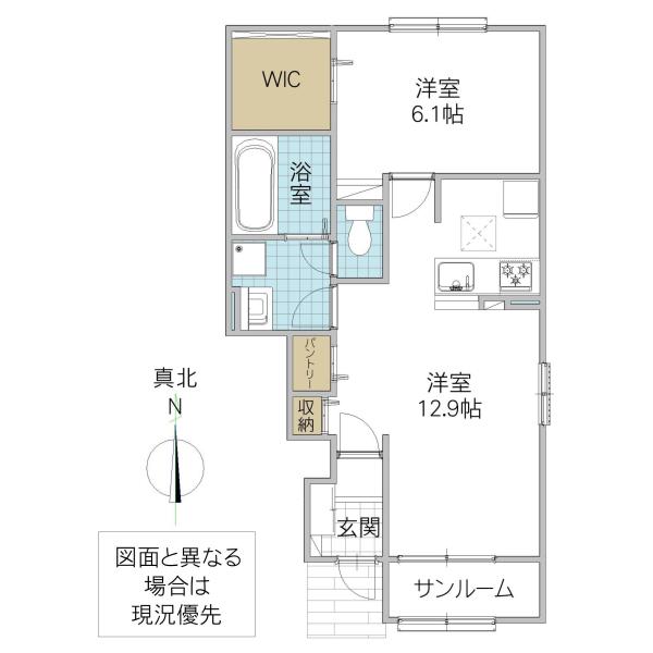 グランソレイユ U(1LDK/1階)の間取り写真