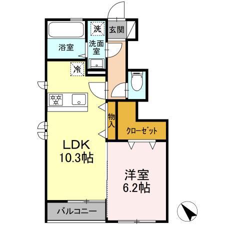 フランネル多賀城(1LDK/1階)の間取り写真