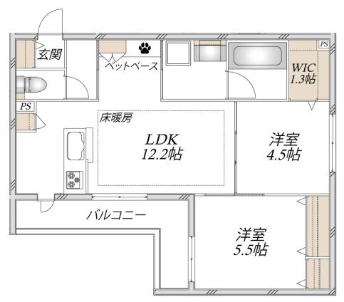 LA MAISON MATE 壱番館(2LDK/2階)の間取り写真