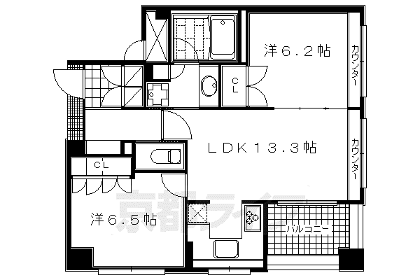 LEGAL京都二条城東(2LDK/6階)の間取り写真