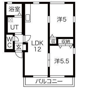 バロンドール東(2LDK/2階)の間取り写真