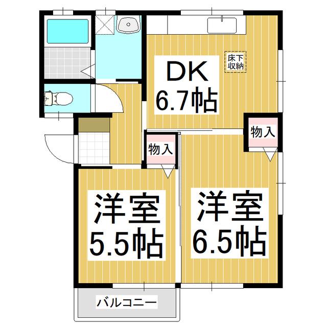 上野アパートC棟(2DK/2階)の間取り写真