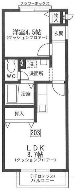カルム国立(1LDK/2階)の間取り写真