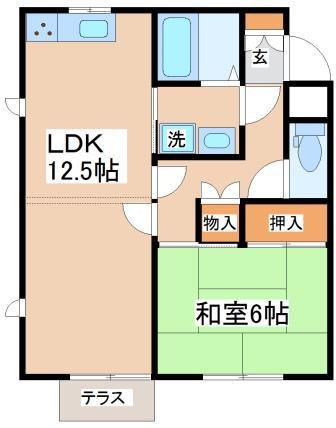 ハイツサニーヒル(2DK/1階)の間取り写真