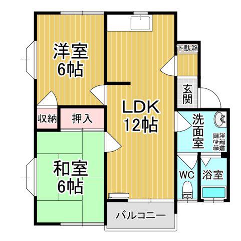 ヴェルエスト鹿沼 B棟(2LDK/2階)の間取り写真