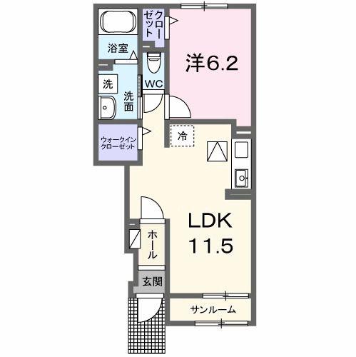 ビバーチェKII(1LDK/1階)の間取り写真
