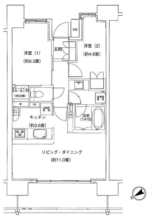 パークホームズ松戸駅前レジデンス(2LDK/6階)の間取り写真
