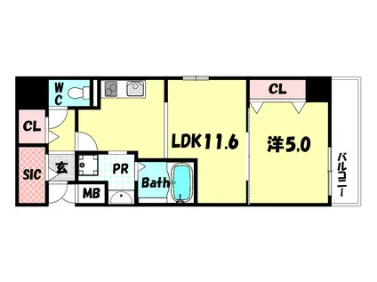 神戸HARBOESIDE 萬利RESIDENCE(1LDK/8階)の間取り写真