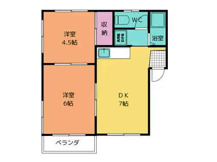 アトゥレふくの(2DK/2階)の間取り写真