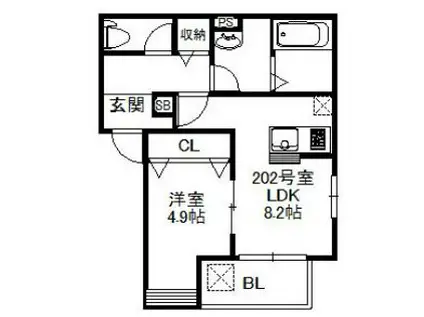 ポラリス久留米南(1LDK/3階)の間取り写真