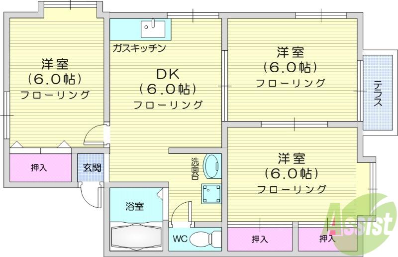 アネックス南光台(3DK/1階)の間取り写真