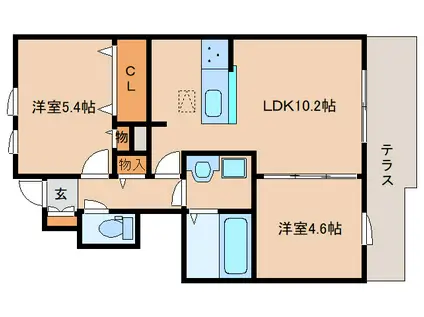 LIGARE都跡(2LDK/1階)の間取り写真