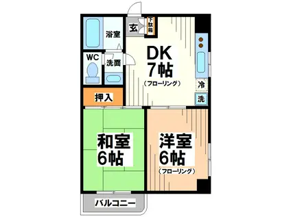 エスタ成田(2DK/1階)の間取り写真