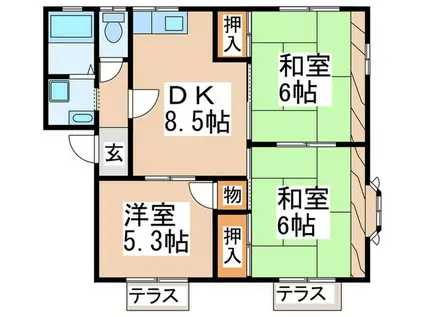 ドミール稲田B(3DK/1階)の間取り写真