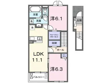 フクダ パーク サイドI(2LDK/2階)の間取り写真