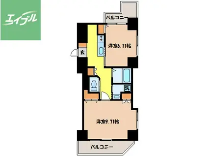 ウィング弐号舘(2K/7階)の間取り写真