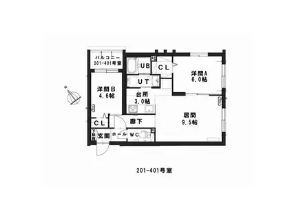 グランメール 東札幌4ー2(2LDK/2階)の間取り写真
