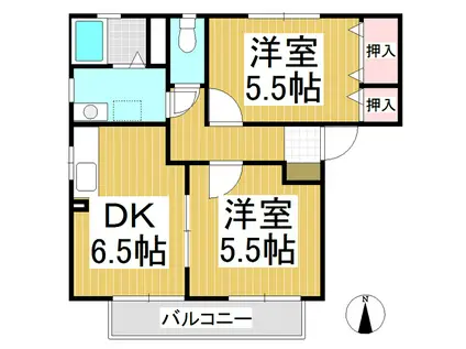 ロイヤルハイツ松村A棟(2DK/2階)の間取り写真