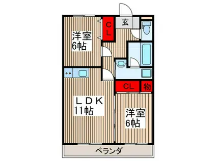 ディアコート奈良(2LDK/3階)の間取り写真