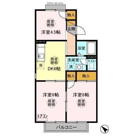 サニーコート国分寺台(3DK/2階)の間取り写真