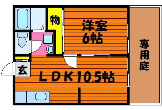 ダックハウス中島B棟(1LDK/1階)の間取り写真