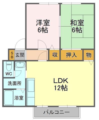 サンビレッジ川合 A棟(2LDK/2階)の間取り写真