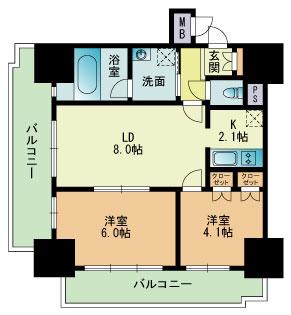 RJRプレシア吉塚駅前(2LDK/9階)の間取り写真