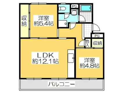 ヴィラナリー屋島 4号棟(2LDK/5階)の間取り写真
