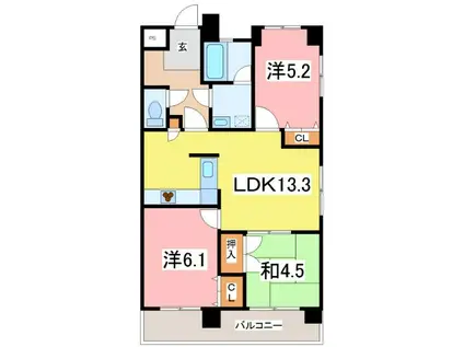 信開ベルシー城東(3LDK/1階)の間取り写真