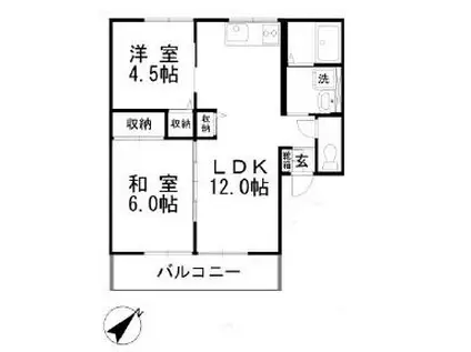 笹沖ハイムI(2LDK/1階)の間取り写真