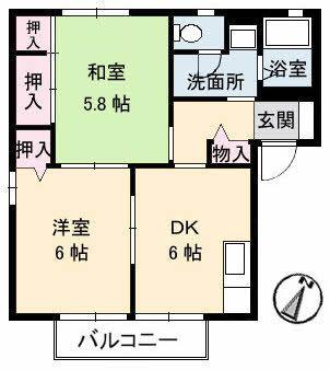 ビレッジ城北B(2DK/1階)の間取り写真