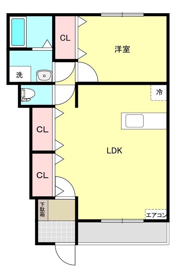 クラシス新白河(1LDK/1階)の間取り写真