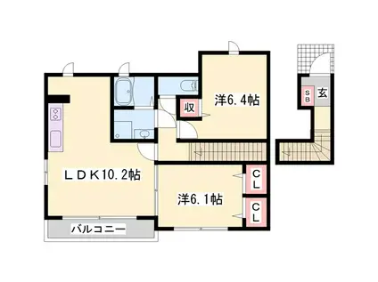 マン ウンド フラウ B(2LDK/2階)の間取り写真