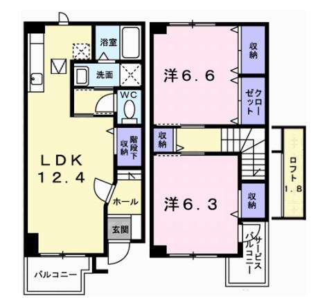 マリオンB棟(2LDK/1階)の間取り写真
