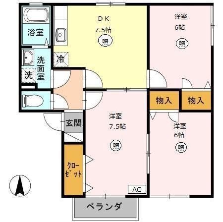 プリエール宮前 B棟(3DK/2階)の間取り写真