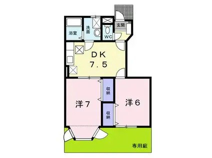 ラ・プレーヌ(2DK/1階)の間取り写真