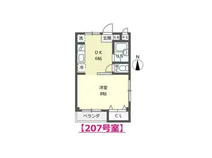 ホープハイム(1DK/2階)の間取り写真