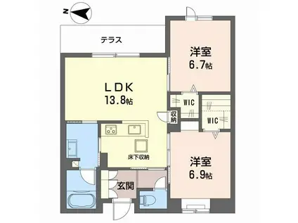 シャーメゾン ジー コート ホウゼンジ(2LDK/1階)の間取り写真