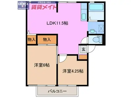 ロイヤルヒルズ III棟(2LDK/1階)の間取り写真