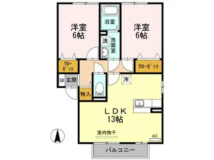 ヴィラ・アクアB(2LDK/2階)の間取り写真