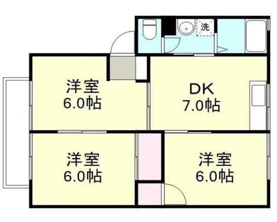 ファミリーハウス北畝C棟(3DK/2階)の間取り写真