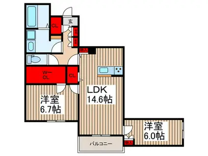 RICOTT URAWA(2LDK/2階)の間取り写真