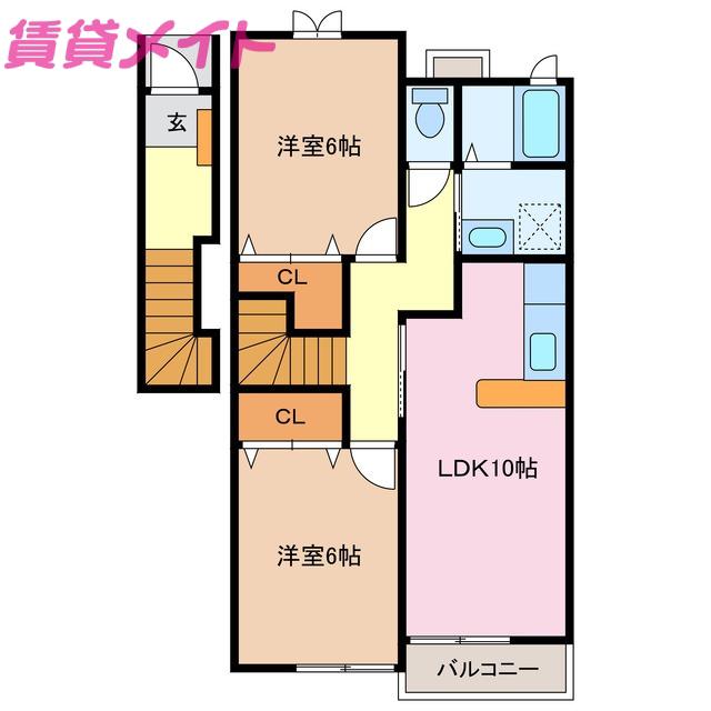 ランドマーク89(2LDK/2階)の間取り写真