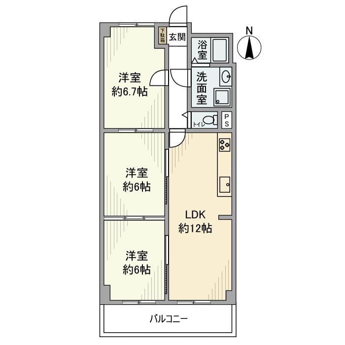 LCBコーポJ1号棟(3LDK/6階)の間取り写真