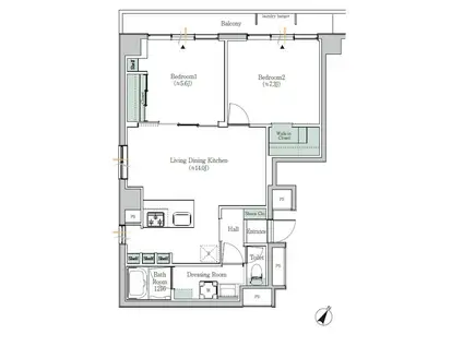 BROOKSIDE SUITENGU-MAE(2LDK/2階)の間取り写真