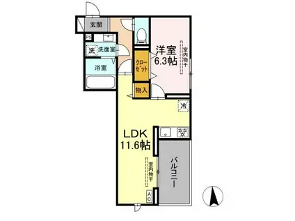 ブルー・コーラル(1LDK/3階)の間取り写真